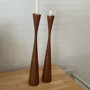 Vintage Mid Century Modern Solid Wood Candle Stick Holders